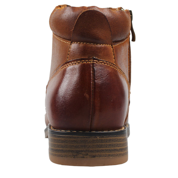 Kunsto Men's Leather Zipper Boots Cap Toe Lace up Outsole Slip Resistant